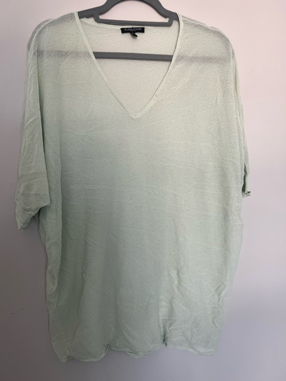 Eileen Fisher Top Shirt Light Green Sheer Gauzy Stretch Dolman Sleeve Size PM